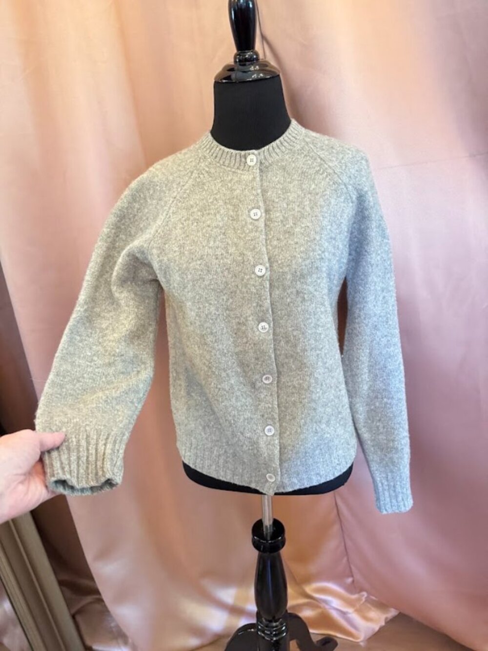 Vintage 80s LL Bean Script Tag Camel Hair Lambswool M Gray Cardigan Sweater USA